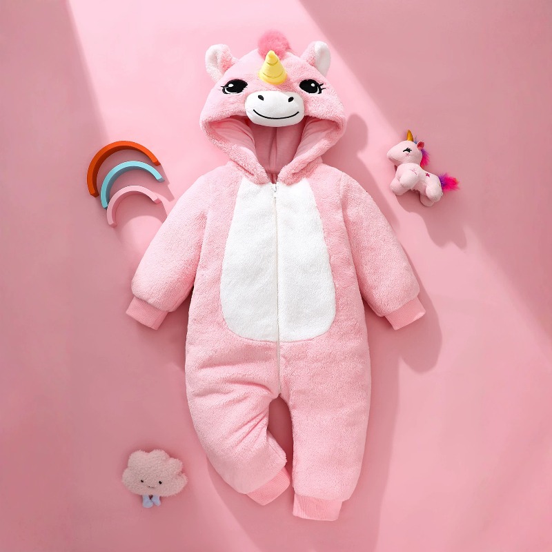 Cotton Baby Onesies Zipper - Mameluco de unicornio rosa para bebé