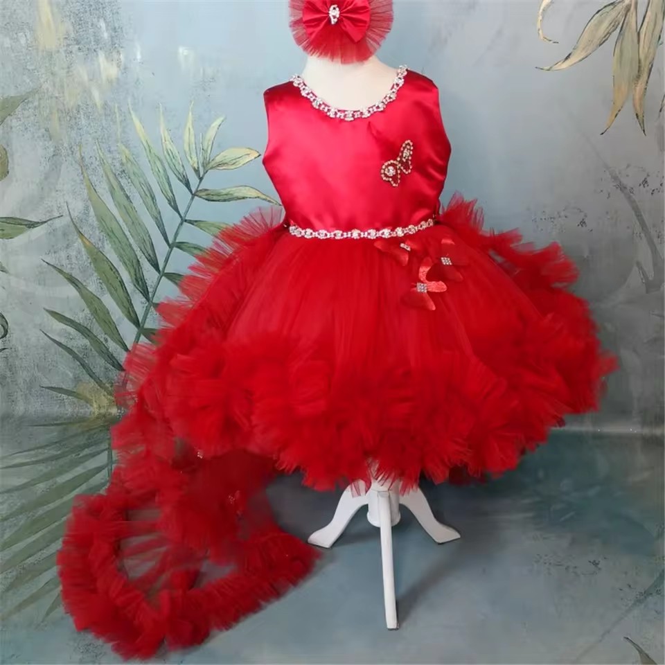 Vestidos de niña de flores roj - Toddler Girl Tulle Party Dress reseña y precio